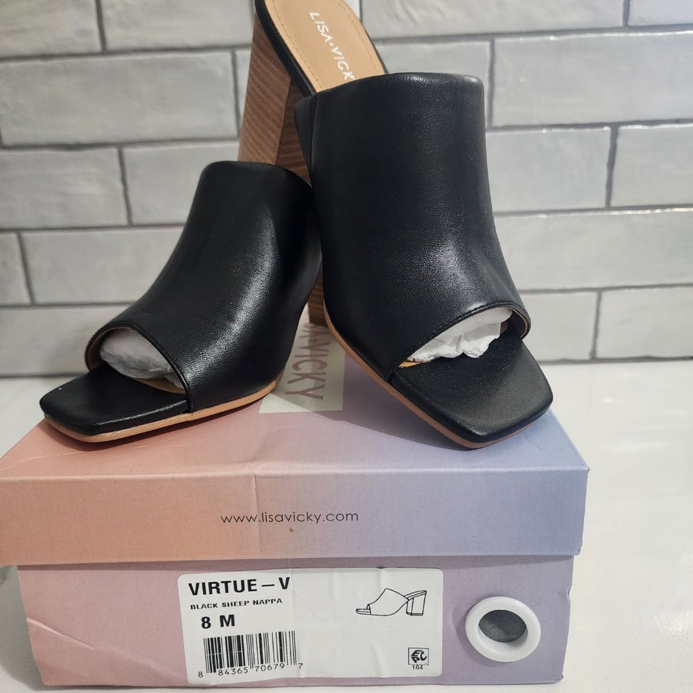 Lisa Vicky Black Brown Block Heel Mules US 8 New